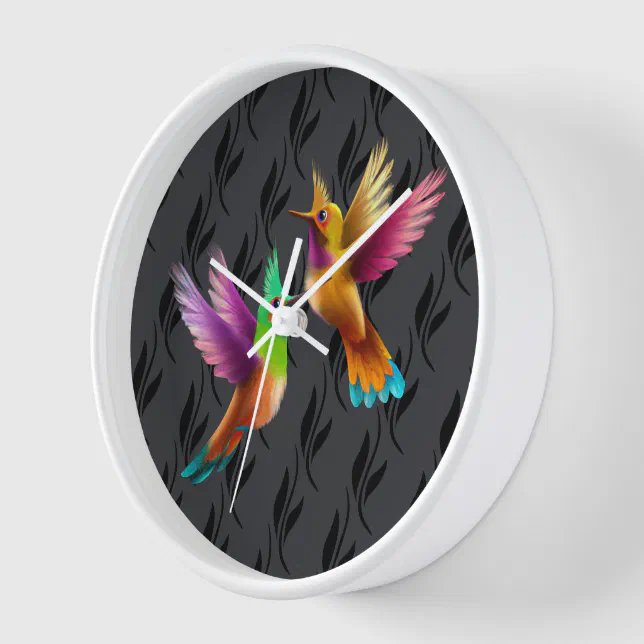 Colorful Crested Hummingbirds in Flight Clock