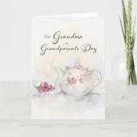 Grandparents Day for Grandma Pink Floral Teapot Card
