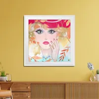 Colorful Whimsical Girls Face Hand Drawn Framed Art