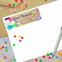 Colorful Confetti And Balloons Festive Birthday  Label