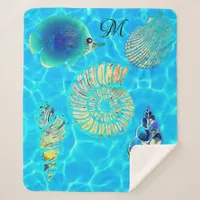 Transparent Aqua Turquoise Sea Water Shells Sherpa Blanket