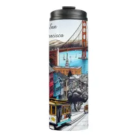 San Francisco, California Comic Book Style Art Thermal Tumbler