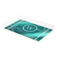 Festive Light Blue Foil Snowflakes Monogram Name Acrylic Tray