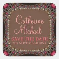 Vintage Lace Alternative Wedding Save the Date Sti Square Sticker