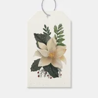 White Poinsettia Flower Snowy Merry Christmas  Gift Tags