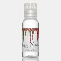 Red and Green Glitter and Sparkle Happy Holidays Hand Sanitizer