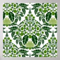 Art Nouveau Slate & Green–Vintage Floral Scallop  Poster