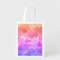 Mermaid scales violet pink peach name grocery bag