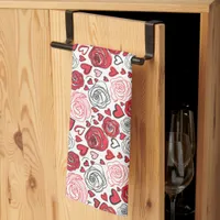 Doodle Art Style Red Pink Roses Hearts Valentine's Kitchen Towel