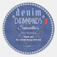 Denim and Diamonds Birthday Party Classic Round Sticker