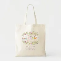 He Is Risen Pastel Flowers Happy Easter Egg Basket Tote Bag