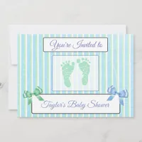 Blue and Green Striped Boy's Baby Shower Invite