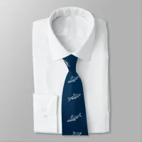 Fish Swimming Blue Ocean White Line Art Necktie