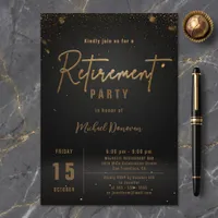 Sophisticated Black Gold Confetti Retirement Party