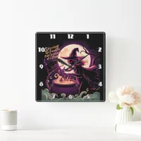 Witch stirring a potion under a full moon at night square wall clock