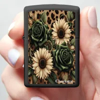 Dark Rose Leopard Display: Personalized Frame Zippo Lighter