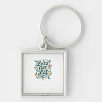 Let's Get Lit Funny Christmas Lights Holiday Party Keychain