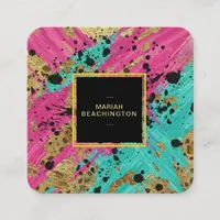 ** Bold Leopard Abstract Animal Neon Gold AP93  Square Business Card