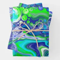 Blue Green Marble Swirls Birthday or baby shower Wrapping Paper Sheets