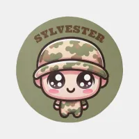 Cute Kawaii Army Camouflage Monogram on Green | Rug