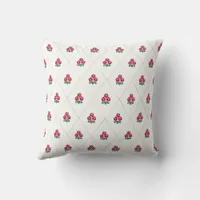 Vintage Roses and Diamonds Pattern White Red Throw Pillow