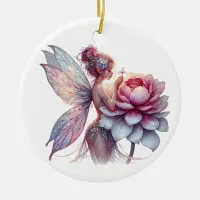 Fairy Holding an Over-sized Flower Personalized Ceramic Ornament