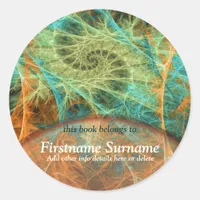 Swirling Fantasy Fractal Art Bookplate Sticker