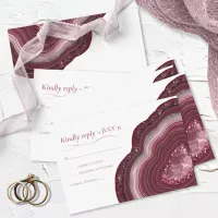 Agate Geode Glitter Wedding Burgundy ID647 RSVP Card