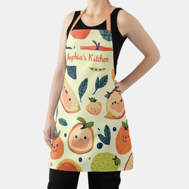 Sweet and Playful Fruit Kawaii Characters Apron