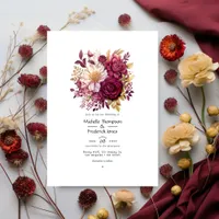 Burgundy and Gold Floral Wedding Invitation