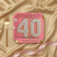 Luxurious Chic Pink Gold and Pearls 40th Birthday Paper Plates