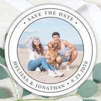 Custom Photo Wedding Save The Date  Classic Round Sticker