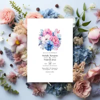 Soft Pink and Blue Floral Wedding Invitation