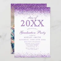 Purple Glitter White Photo Graduation Invitation