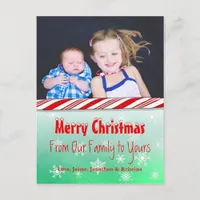 Personalized Photo Red Candy Cane Christmas Holiday Postcard
