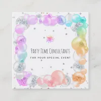 *~* Festive Party Balloons Rainbow Event Planner   Square Business Card