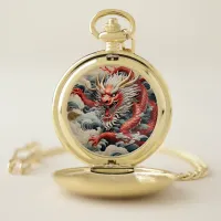 Fire breathing dragon red and white scale pocket watch