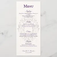 Rustic Crest Ivory Purple Old Print Gothic Wedding Menu