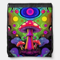 Psychedelic Vibrant Colorful Retro Mushrooms Drawstring Bag