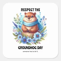 Over Rated? Watercolor Celebrating Groundhog Day  Square Sticker