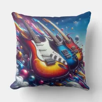 Colorful Guitars Live Life Out Loud with Music Throw Pillow