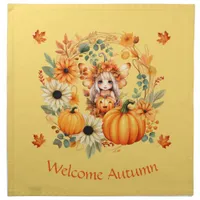 Cute Pumpkin Fairy in Autumn Wreath Cloth Napkin