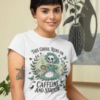 Funny Ghoul Retro Skeleton Coffee Addict Halloween T-Shirt