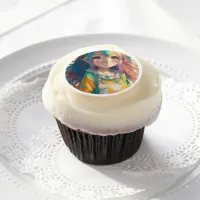 Beautiful Colorful Anime Girl  Edible Frosting Rounds