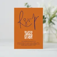 Burnt Orange Navy Script Qr Code Wedding RSVP Card