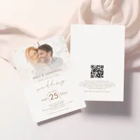 Modern Script Photo Overlay QR Code Wedding  Invitation