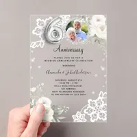 Silver diamonds florals 60th wedding anniversary acrylic invitations
