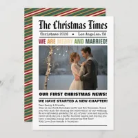 Newlywed Our First Christmas Newspaper Style Photo Holiday Card