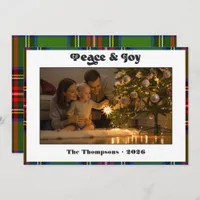 Peace & Joy Classic Green Tartan Plaid Christmas Holiday Card