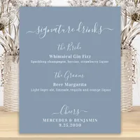 Signature Drinks Custom Dusty Blue Wedding Bar Poster
